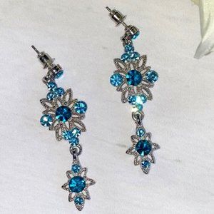 Blue Stone and Silver Color Pierced Earrings